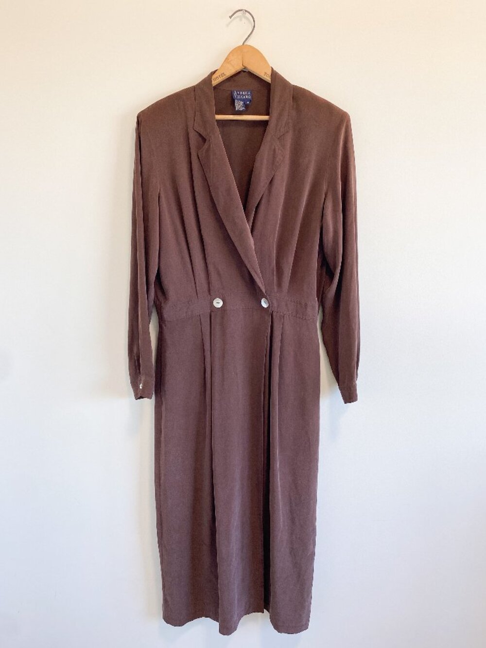 Vintage Brown Collared Wrap Style Maxi Dress / Y2K / 100% Silk